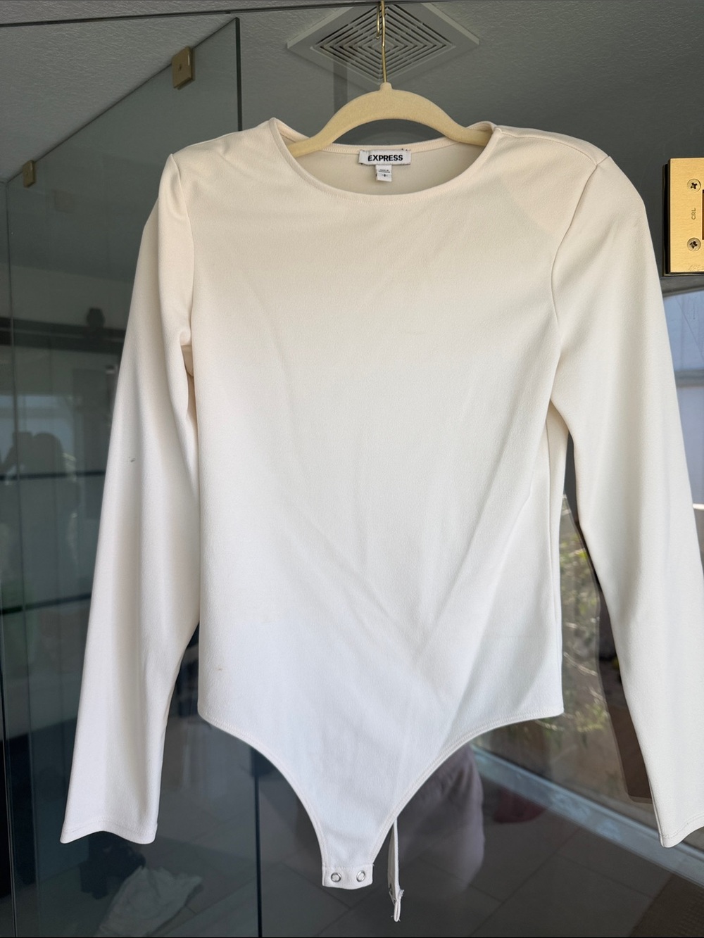 Express Cream Long-Sleeve Crew Neck Bodysuit